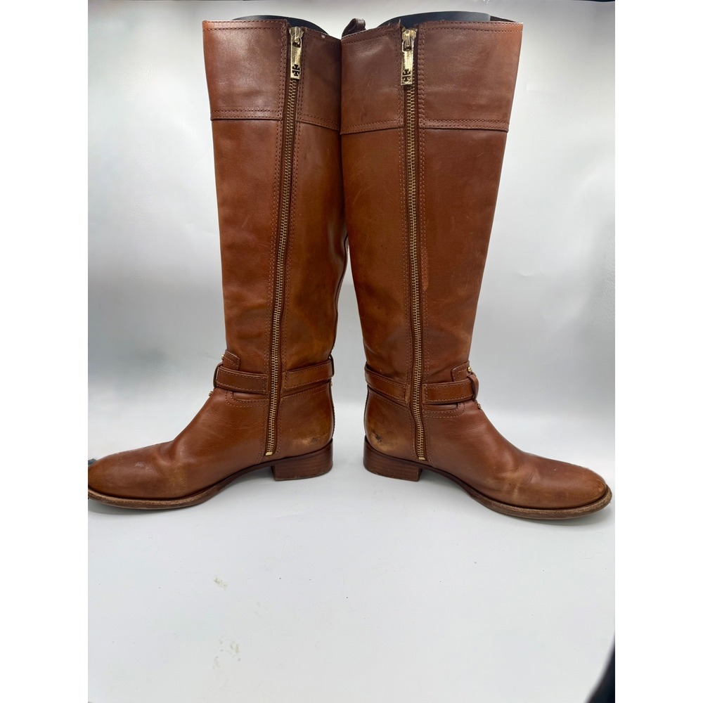 Tory Burch Riding Boots Women's 6.5 Cognac Leather Tall Equestrian Logo Boots - Picture 3 of 10